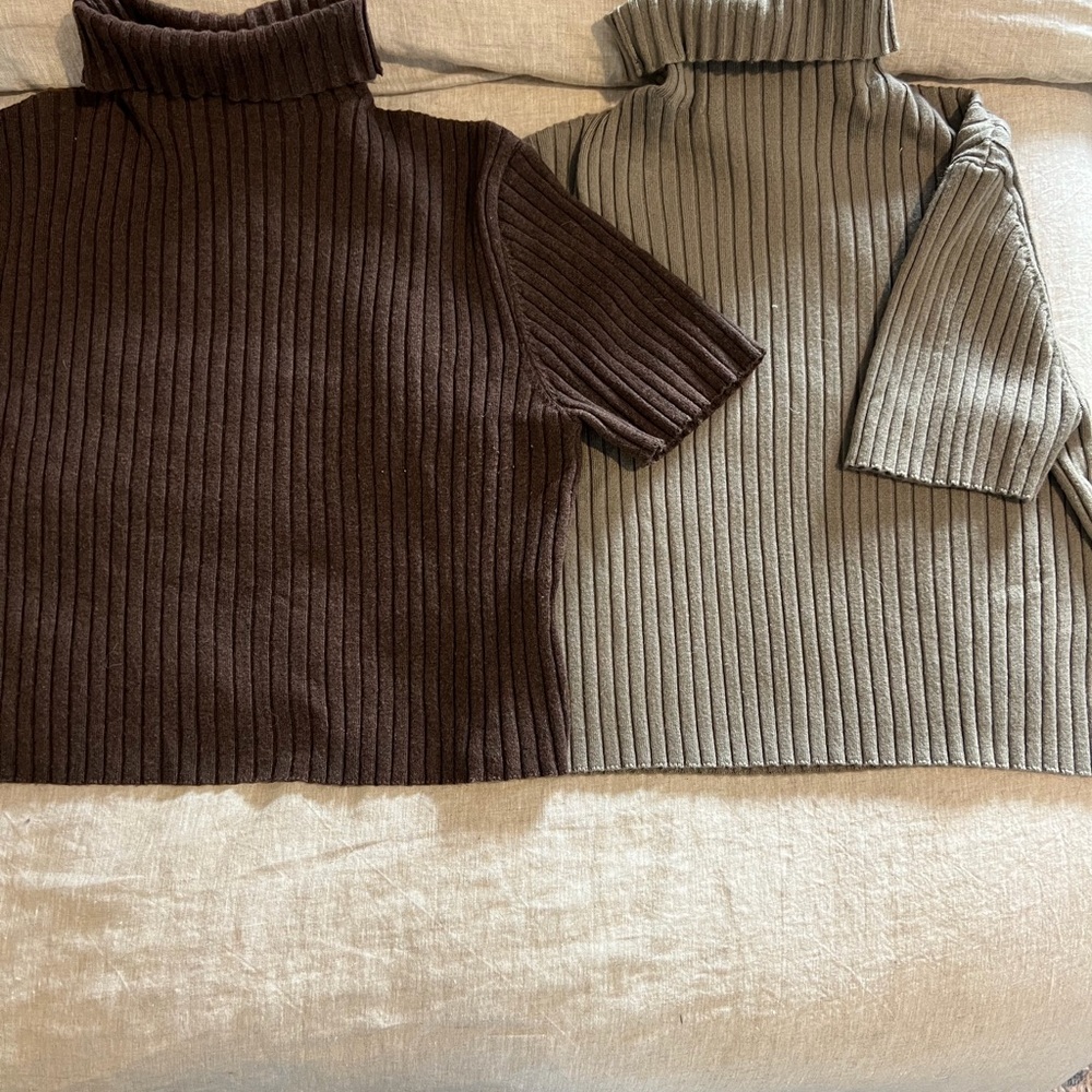 Vici Ribbed Turtleneck Sweaters in Chocolate and Taupe